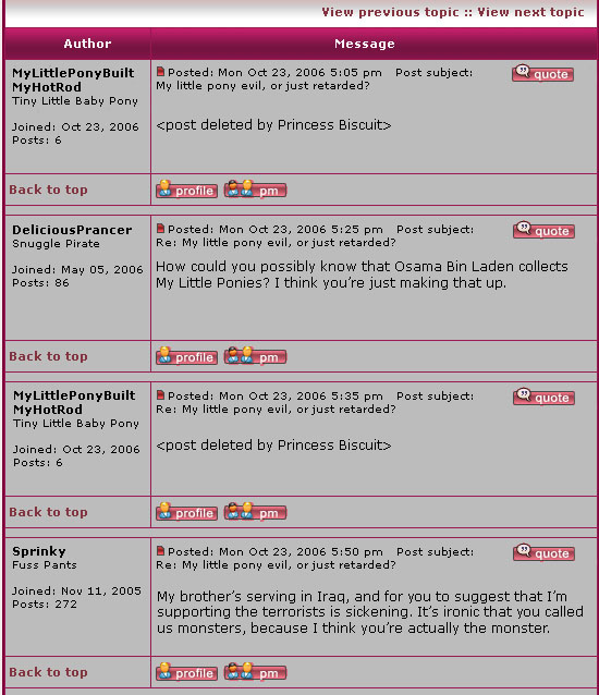 So I guess I got kicked off another My Little Pony Forum